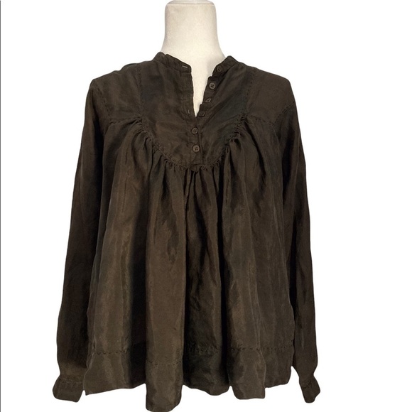 AllSaints Spitalfields Silk Athene Smock Top Brown Long Sleeve Blouse - Picture 1 of 7